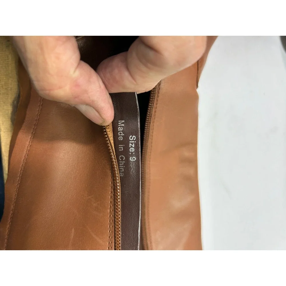 Banana Republic Leather Riding Boots 9 Cognac Brown Gold Snap Equestrian Preppy